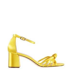 💛NINA NIDIAH SATIN STRAPPY KNOT BLOCK HEEL SANDALS IN CITRON YELLOW 37 7